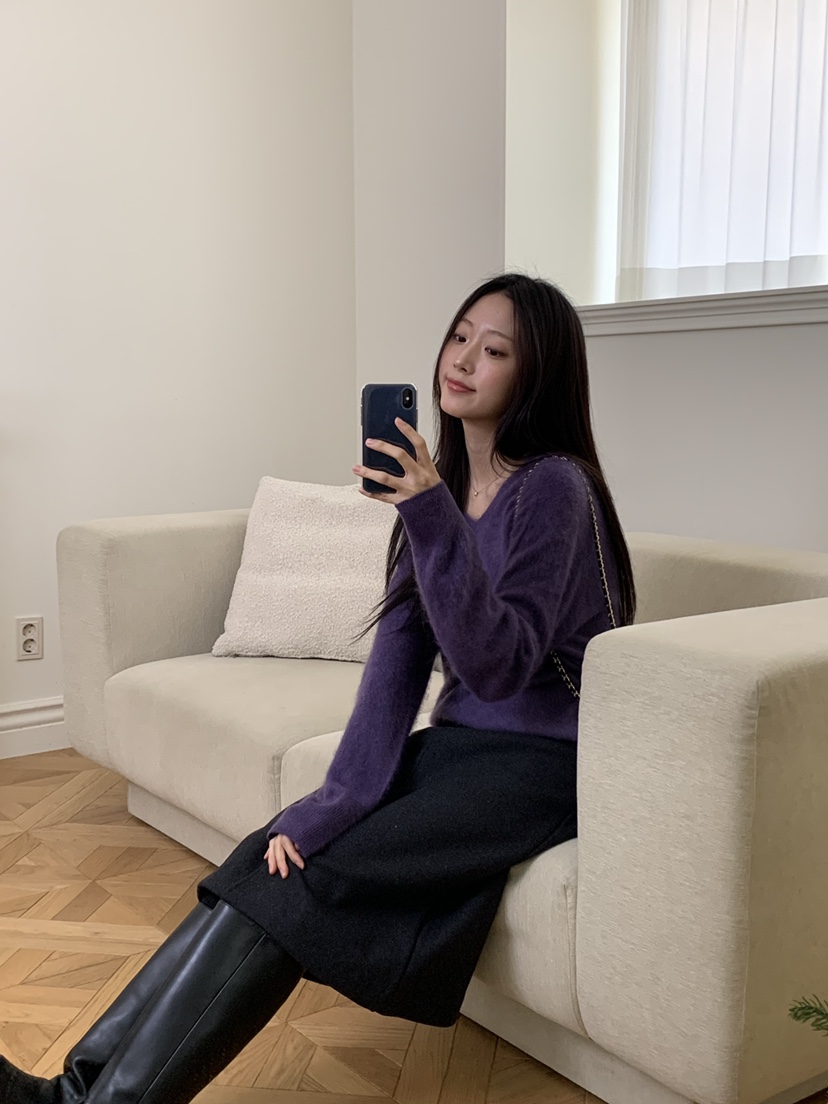 ALOT韓國直郵㊣女士新品真品職業休閑25秋冬時尚針織衫V領羊絨A LOT針織衫