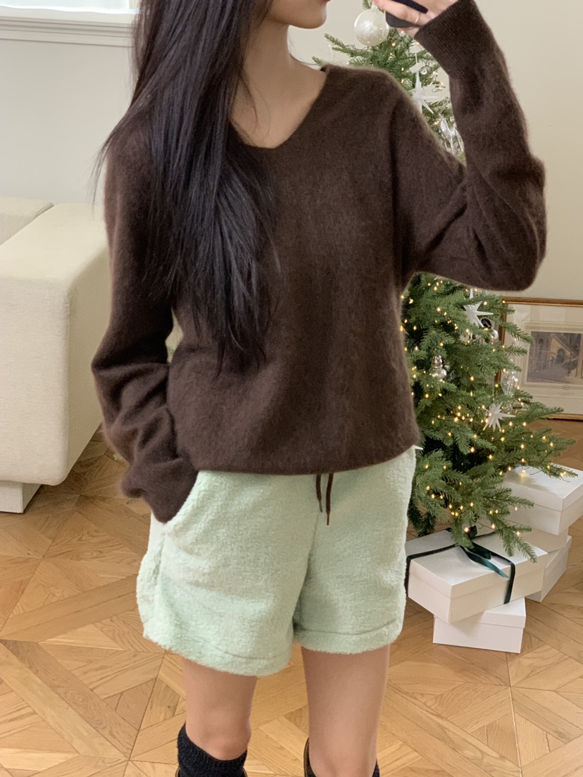 ALOT韓國直郵㊣女士新品真品職業休閑25秋冬時尚針織衫V領羊絨A LOT針織衫