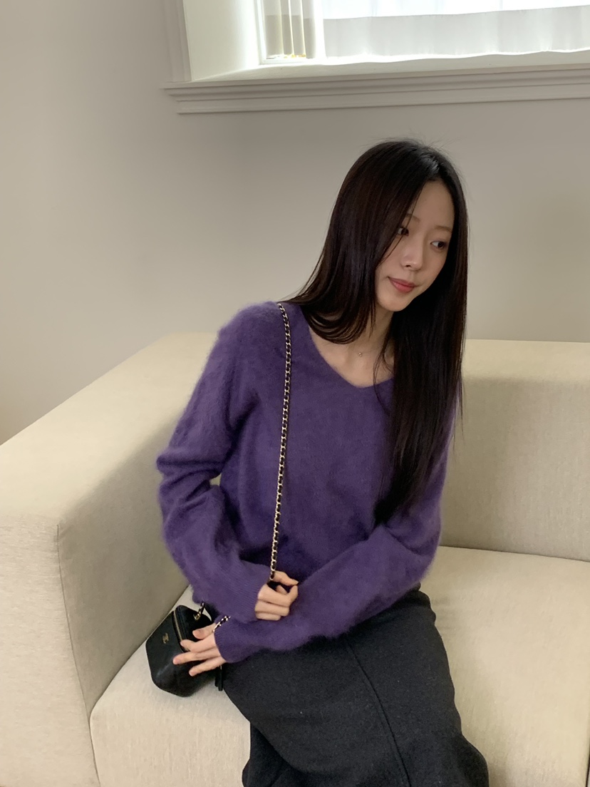 ALOT韓國直郵㊣女士新品真品職業休閑25秋冬時尚針織衫V領羊絨A LOT針織衫圖色2