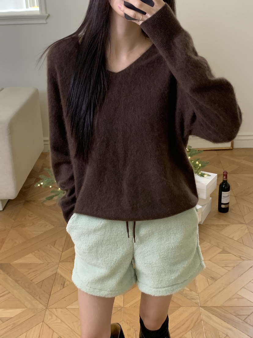 ALOT韓國直郵㊣女士新品真品職業休閑25秋冬時尚針織衫V領羊絨A LOT針織衫圖色4