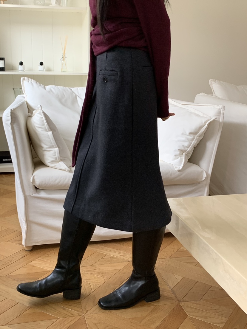 ALOT東大門㊣實拍女裝新品人氣推薦25秋冬時尚長裙羊毛口袋A LOT長裙