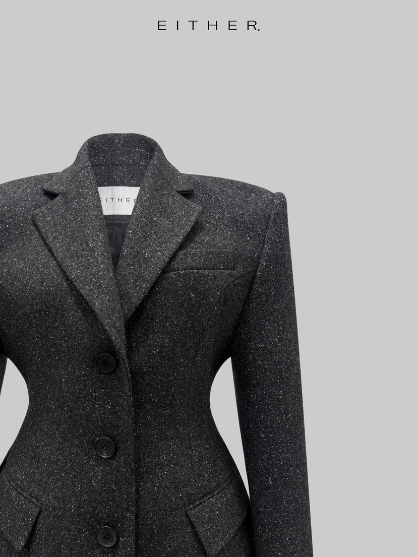 EITHER韓國代購㊣女士新款熱賣職業人氣推薦夾克粗花呢修身EITHER夾克