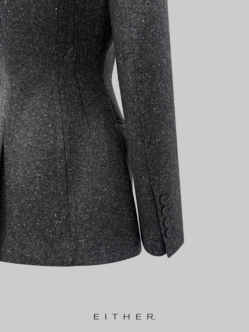 EITHER韓國代購㊣女士新款熱賣職業人氣推薦夾克粗花呢修身EITHER夾克