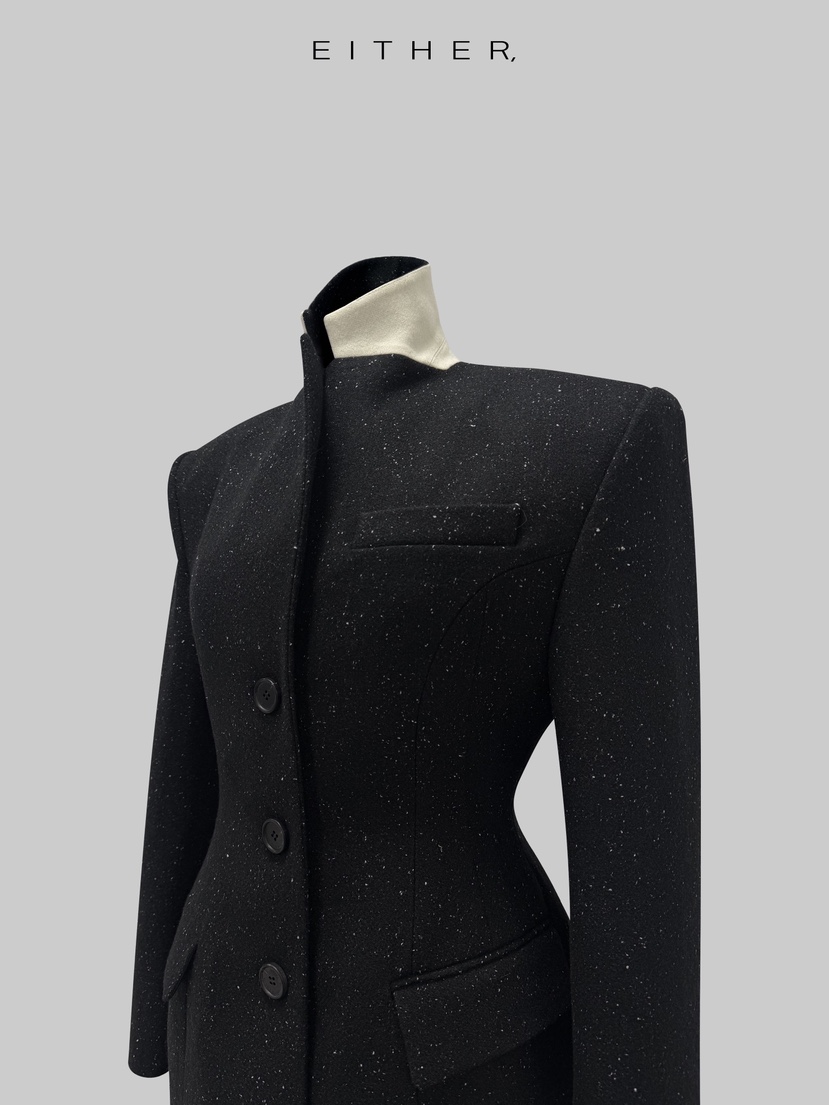 EITHER韓國代購㊣女士新款熱賣職業人氣推薦夾克粗花呢修身EITHER夾克