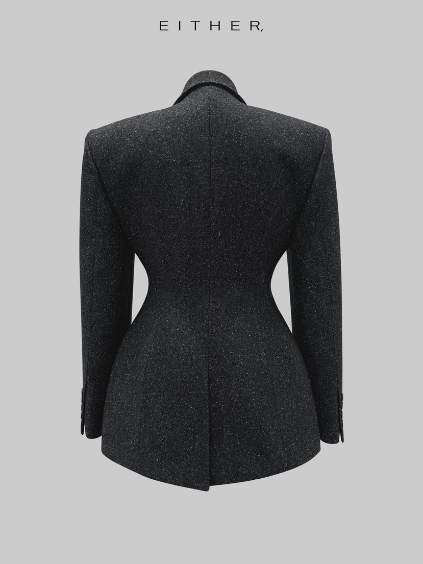 EITHER韓國代購㊣女士新款熱賣職業人氣推薦夾克粗花呢修身EITHER夾克