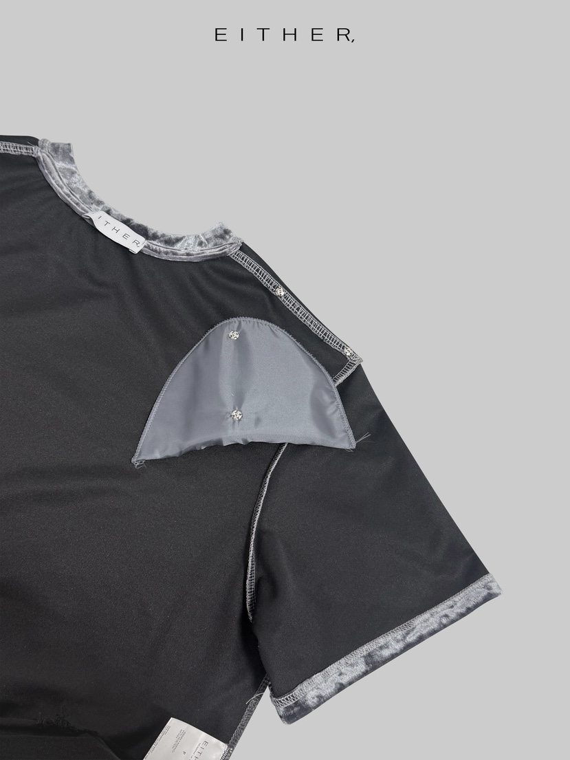 EITHER東大門㊣代購女士新品熱賣推薦時尚人氣T恤天鵝絨鏤空EITHERT恤