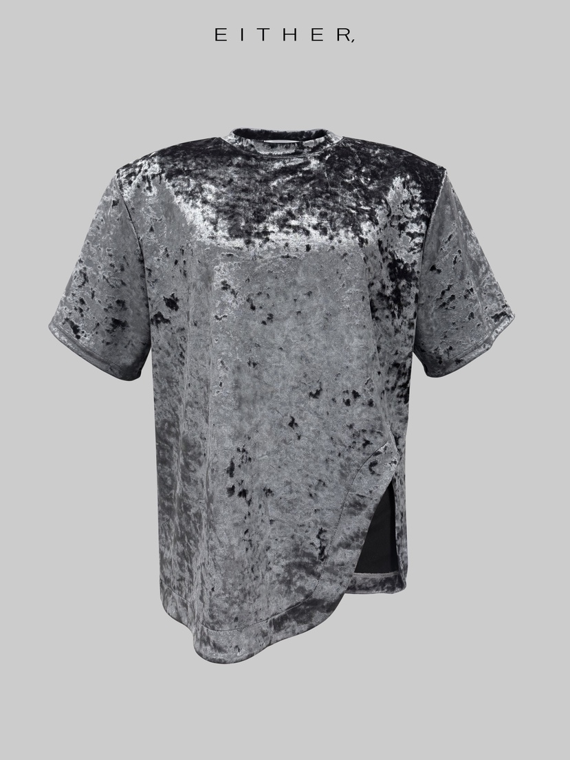 EITHER東大門㊣代購女士新品熱賣推薦時尚人氣T恤天鵝絨鏤空EITHERT恤圖色1