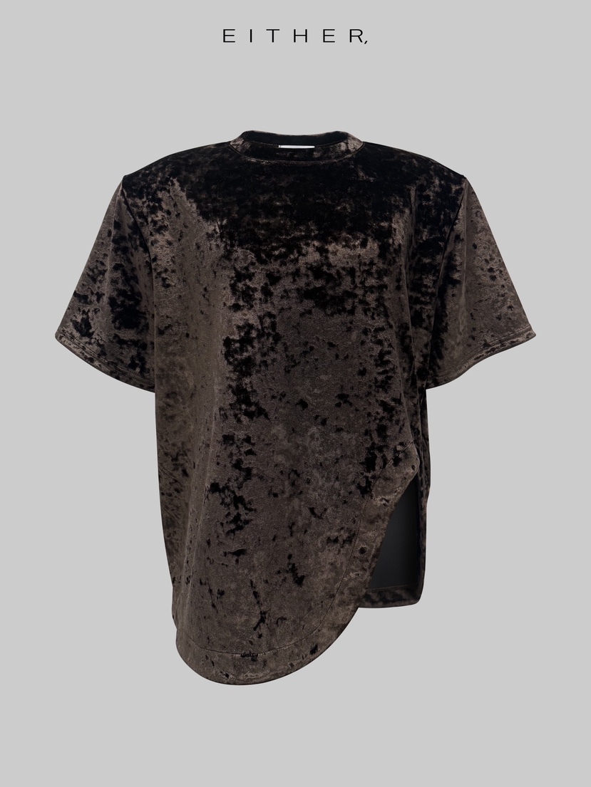 EITHER東大門㊣代購女士新品熱賣推薦時尚人氣T恤天鵝絨鏤空EITHERT恤圖色2