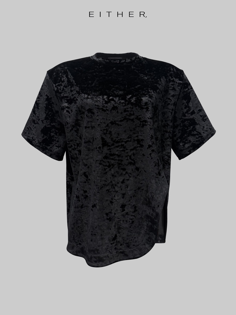 EITHER東大門㊣代購女士新品熱賣推薦時尚人氣T恤天鵝絨鏤空EITHERT恤圖色3黑