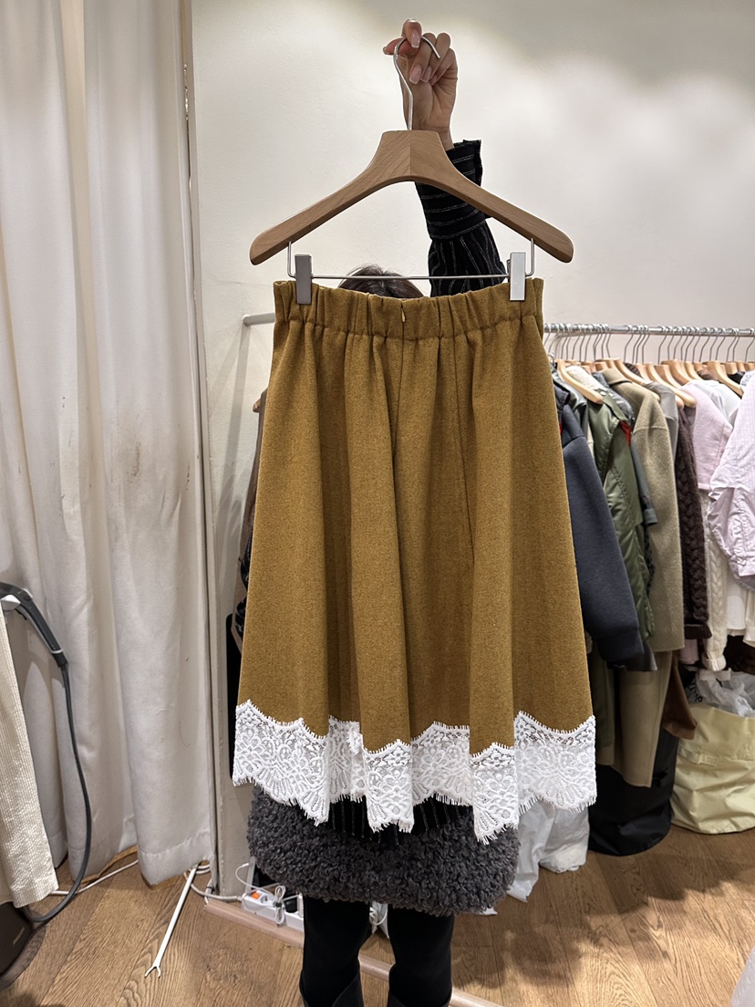 AUVERFIT韓國代購㊣女裝新款人氣真品25秋冬熱賣長裙羊毛蕾絲AUVERFIT長裙