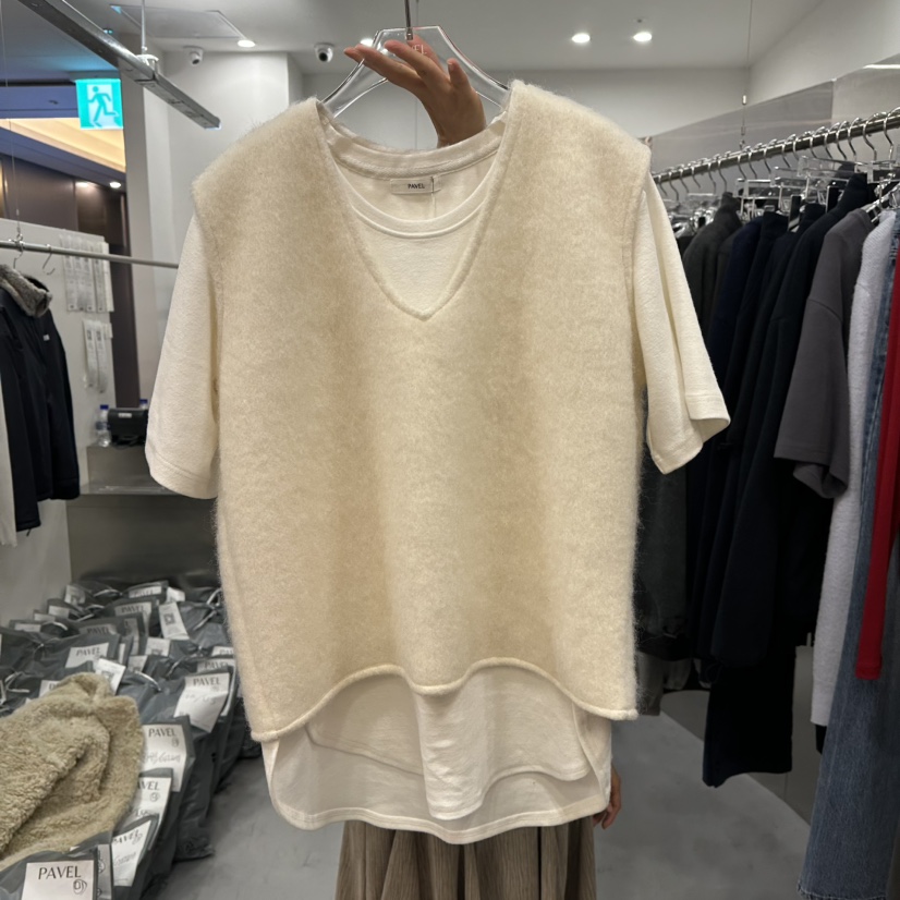 PAVEL東大門㊣代購女裝新品休閑時尚人氣吊帶背心不含內搭羊毛PAVEL吊帶/背心圖色1