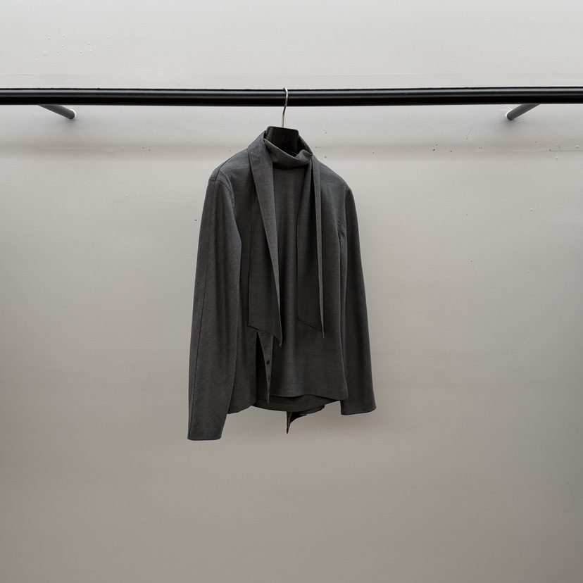 ID韓國代購㊣女裝新款人氣職業時尚25秋冬熱賣休閑襯衫蕾絲衫ID襯衫/蕾絲衫圖色2灰色