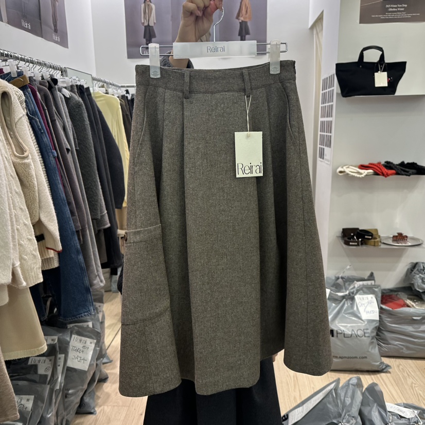 REIRAI東大門㊣實拍女裝新款25秋冬熱賣半身裙中短裙羊毛褶裥Reirai半身裙/中短裙圖色1