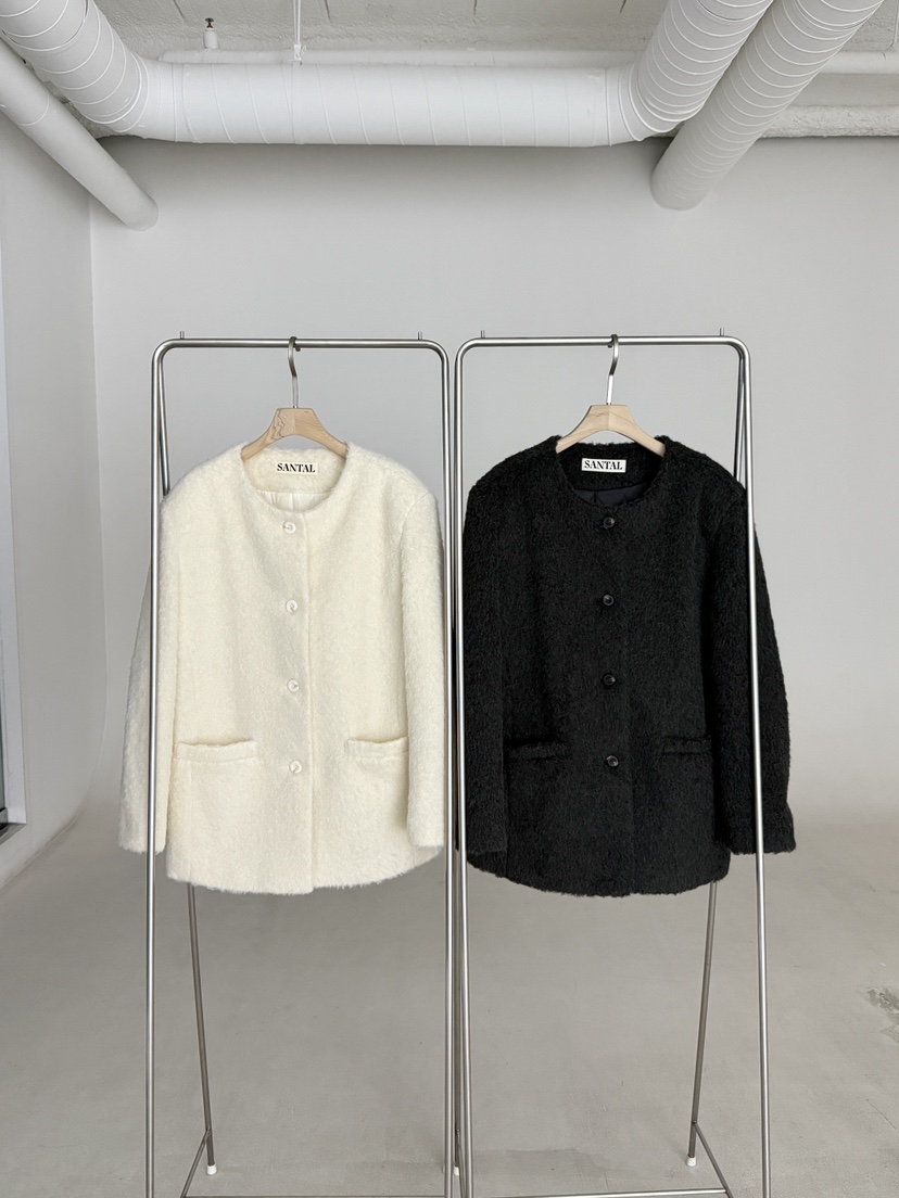 SANTAL韓國代購㊣女裝新品職業推薦休閑熱賣短款大衣馬海毛SANTAL短款大衣