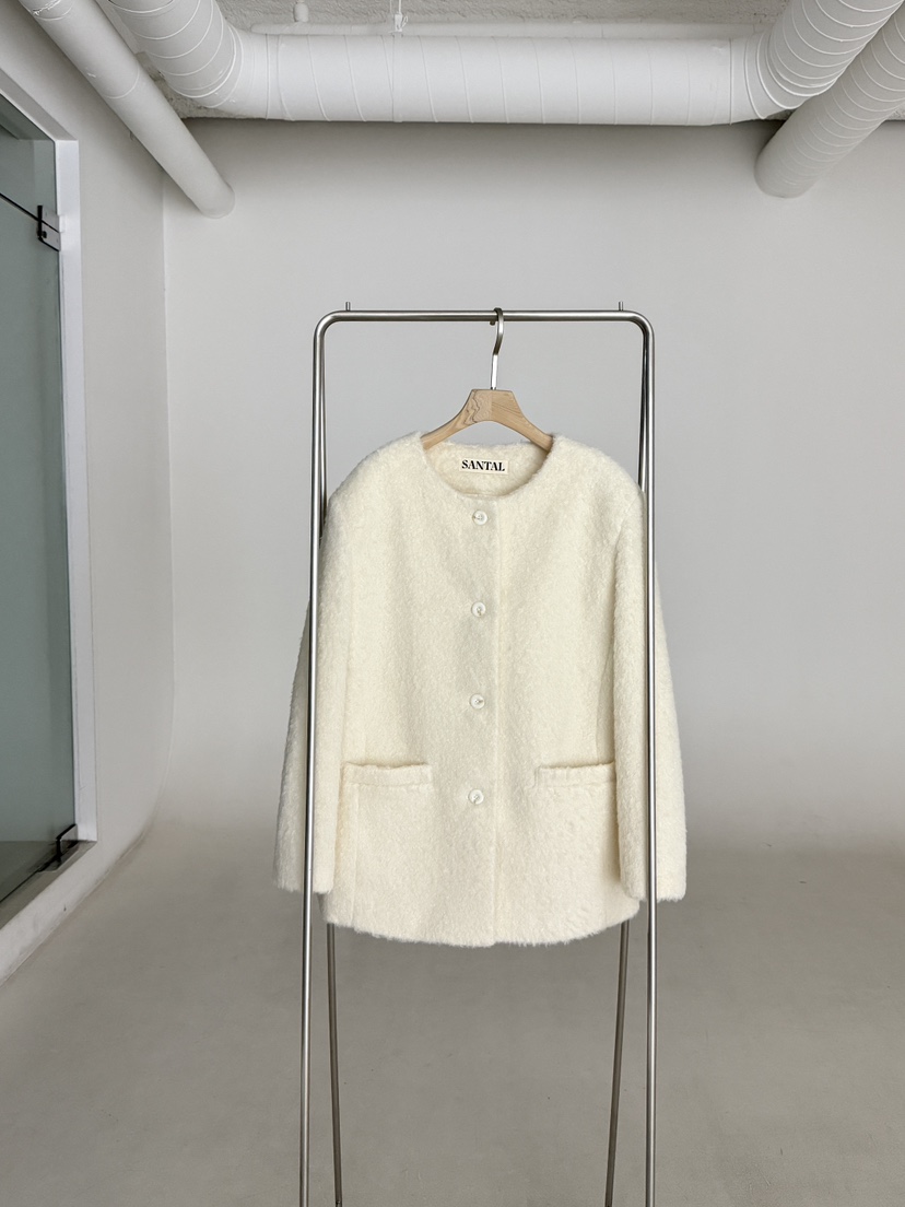 SANTAL韓國代購㊣女裝新品職業推薦休閑熱賣短款大衣馬海毛SANTAL短款大衣圖色1