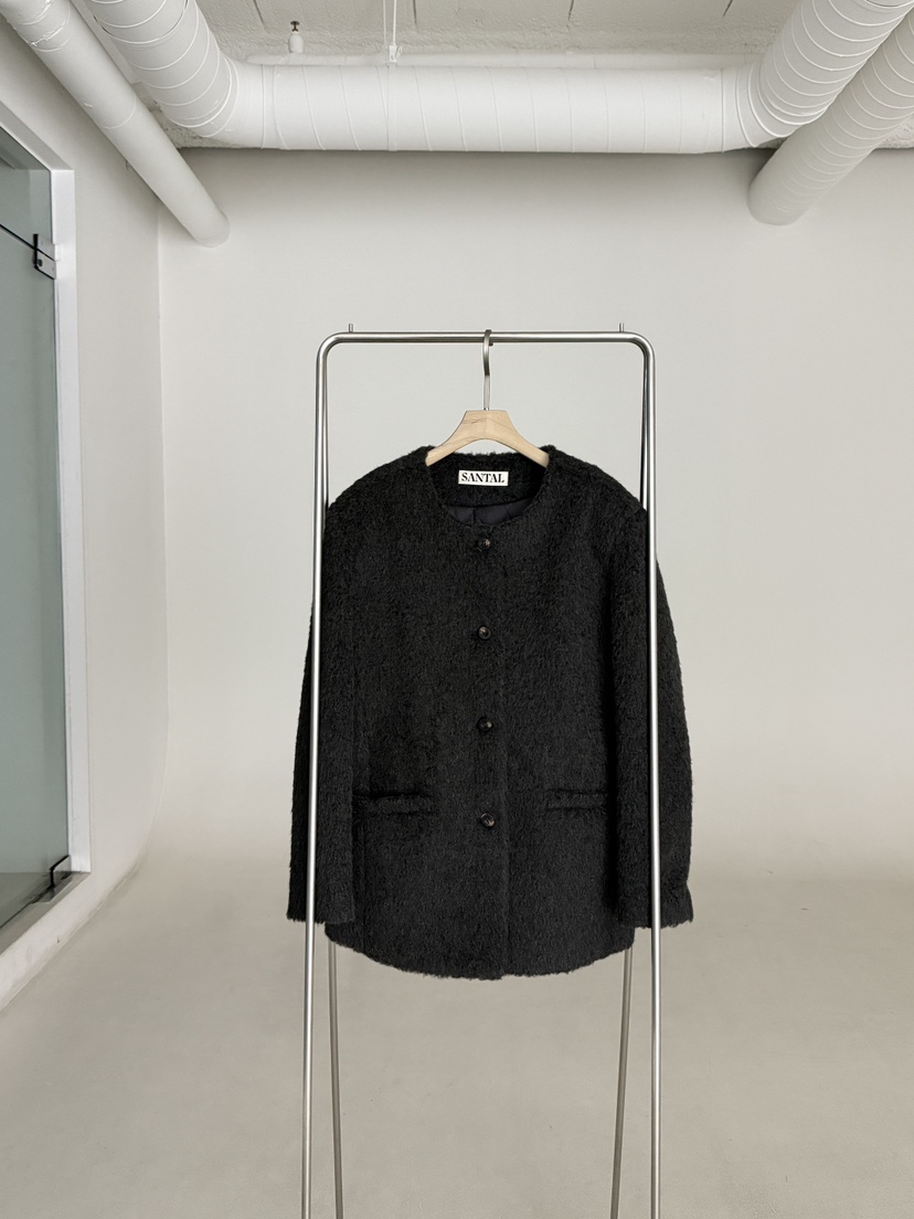 SANTAL韓國代購㊣女裝新品職業推薦休閑熱賣短款大衣馬海毛SANTAL短款大衣圖色2