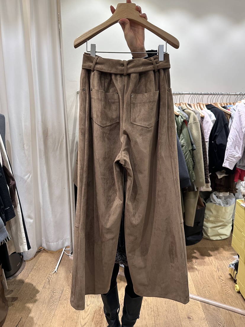 AUVERFIT韓國代購㊣女士新款職業休閑25秋冬休閑褲含腰帶麂皮AUVERFIT休閑褲