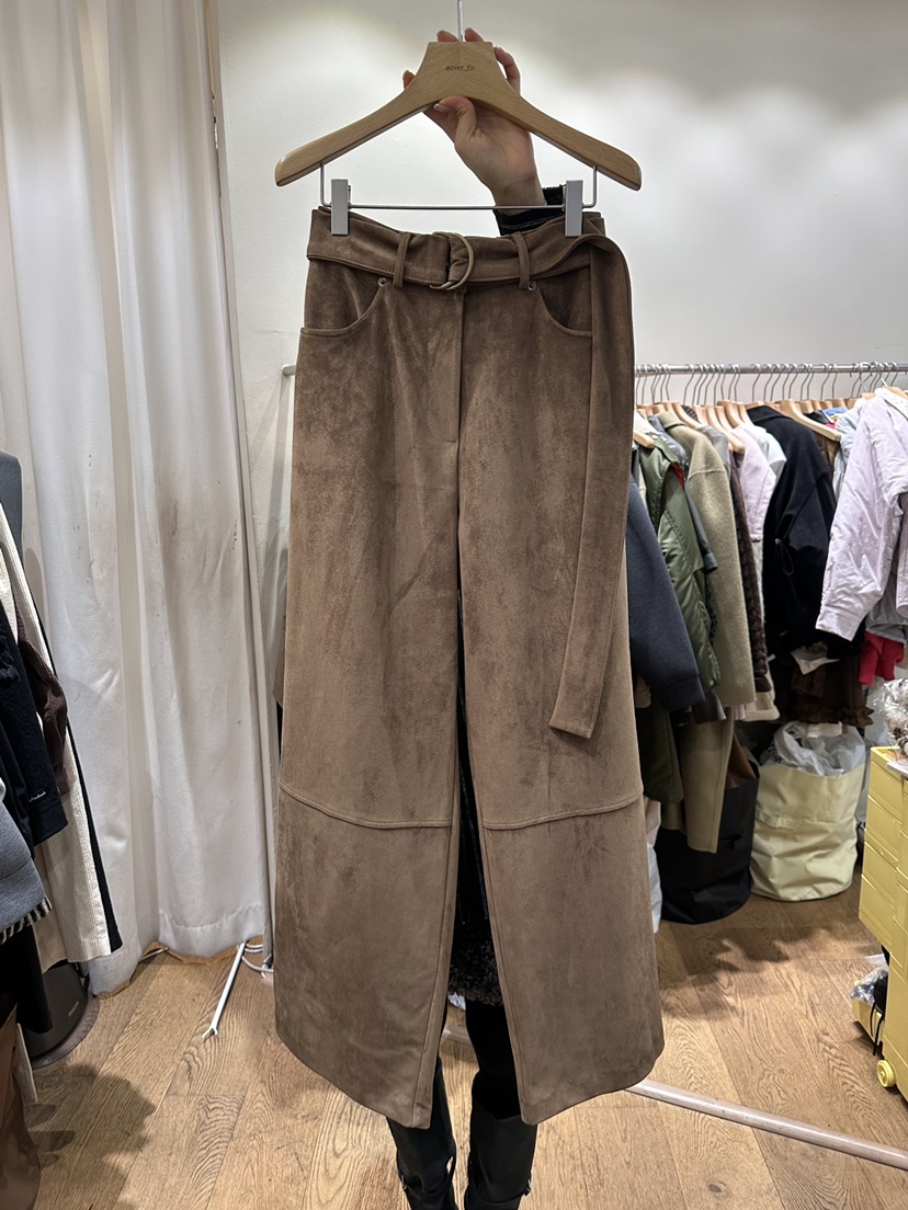 AUVERFIT韓國代購㊣女士新款職業休閑25秋冬休閑褲含腰帶麂皮AUVERFIT休閑褲圖色1