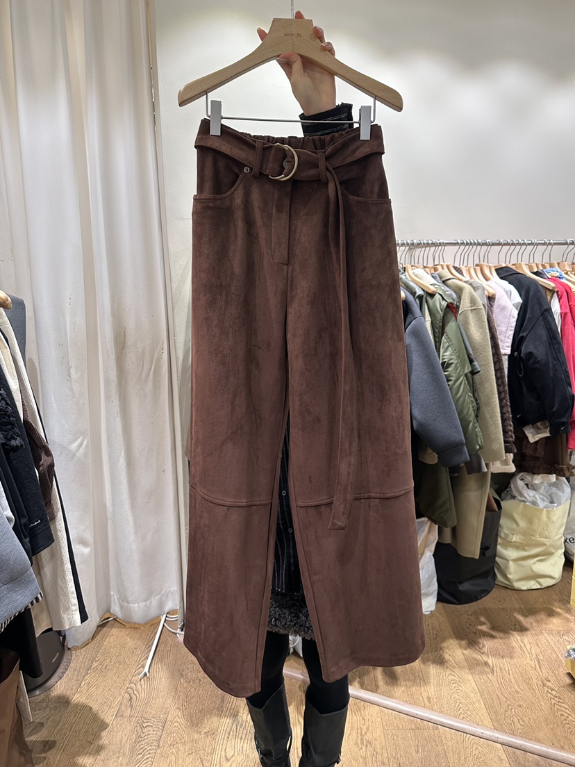 AUVERFIT韓國代購㊣女士新款職業休閑25秋冬休閑褲含腰帶麂皮AUVERFIT休閑褲圖色2