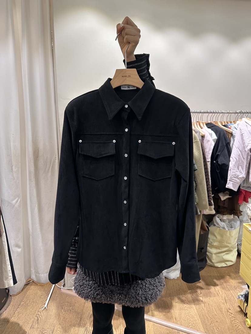 AUVERFIT韓國直郵㊣女裝新品25秋冬真品職業襯衫蕾絲衫麂皮AUVERFIT襯衫/蕾絲衫圖色3