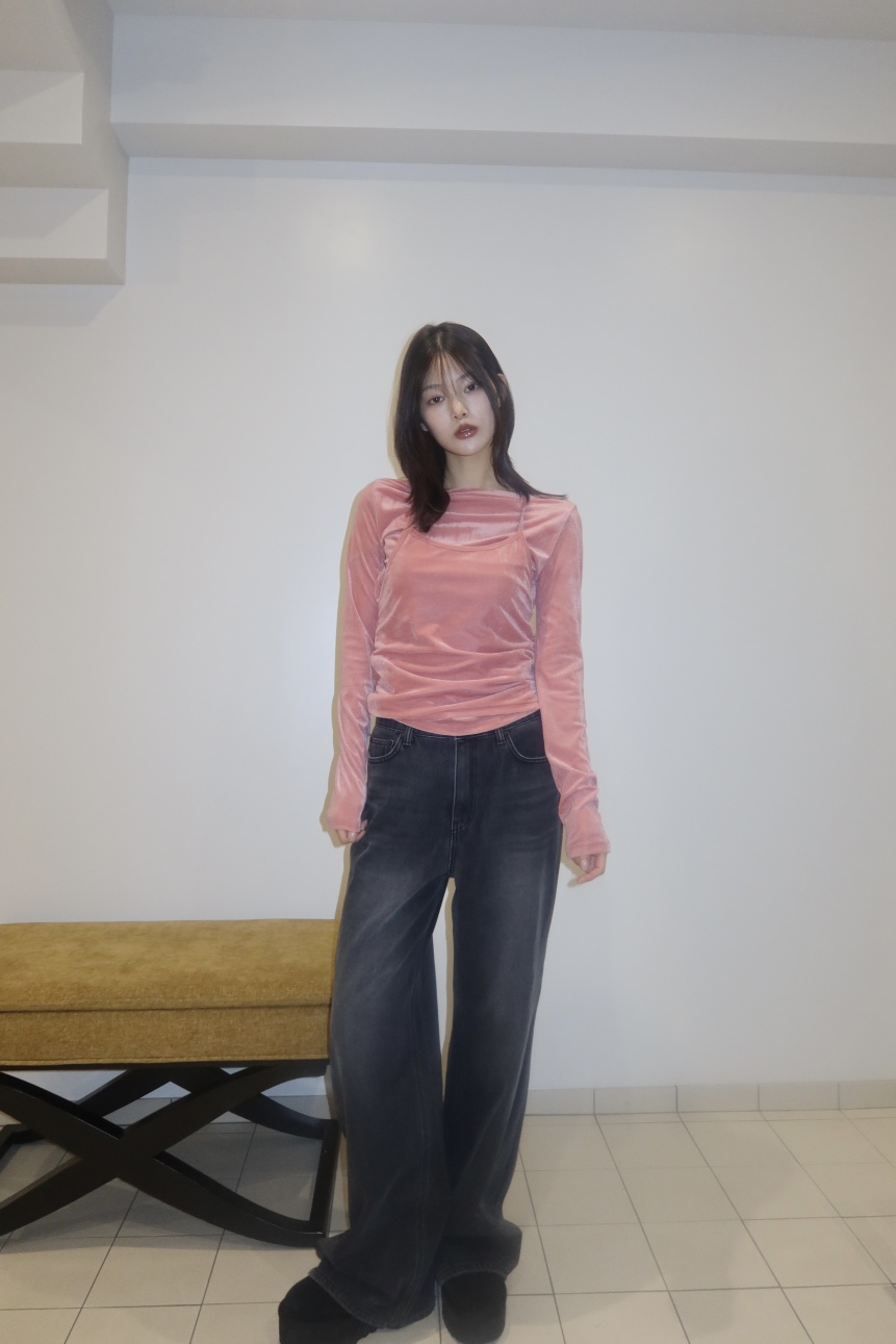 FIFO韓國代購㊣女裝新款人氣真品推薦休閑25秋冬牛仔褲拉絲FIFO牛仔褲