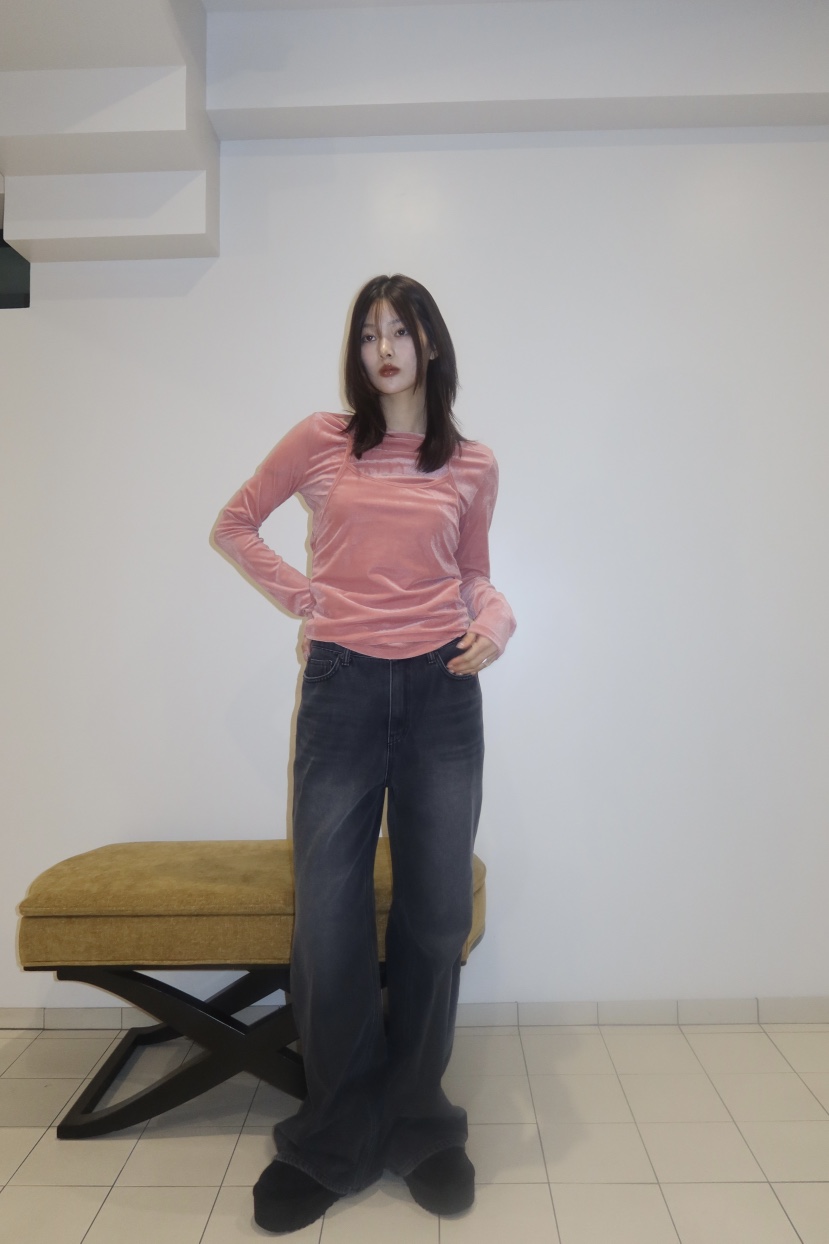 FIFO韓國代購㊣女裝新款人氣真品推薦休閑25秋冬牛仔褲拉絲FIFO牛仔褲