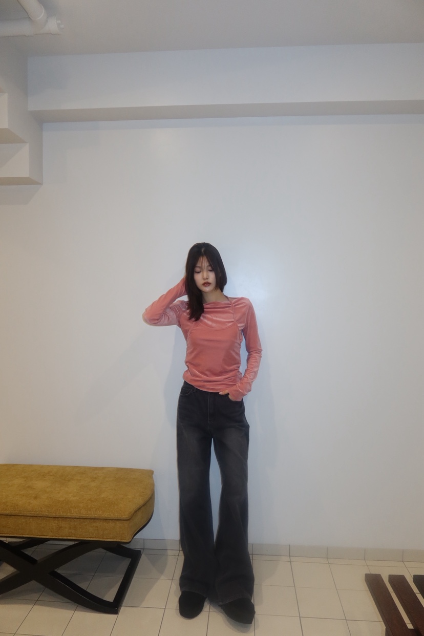 FIFO韓國代購㊣女裝新款人氣真品推薦休閑25秋冬牛仔褲拉絲FIFO牛仔褲