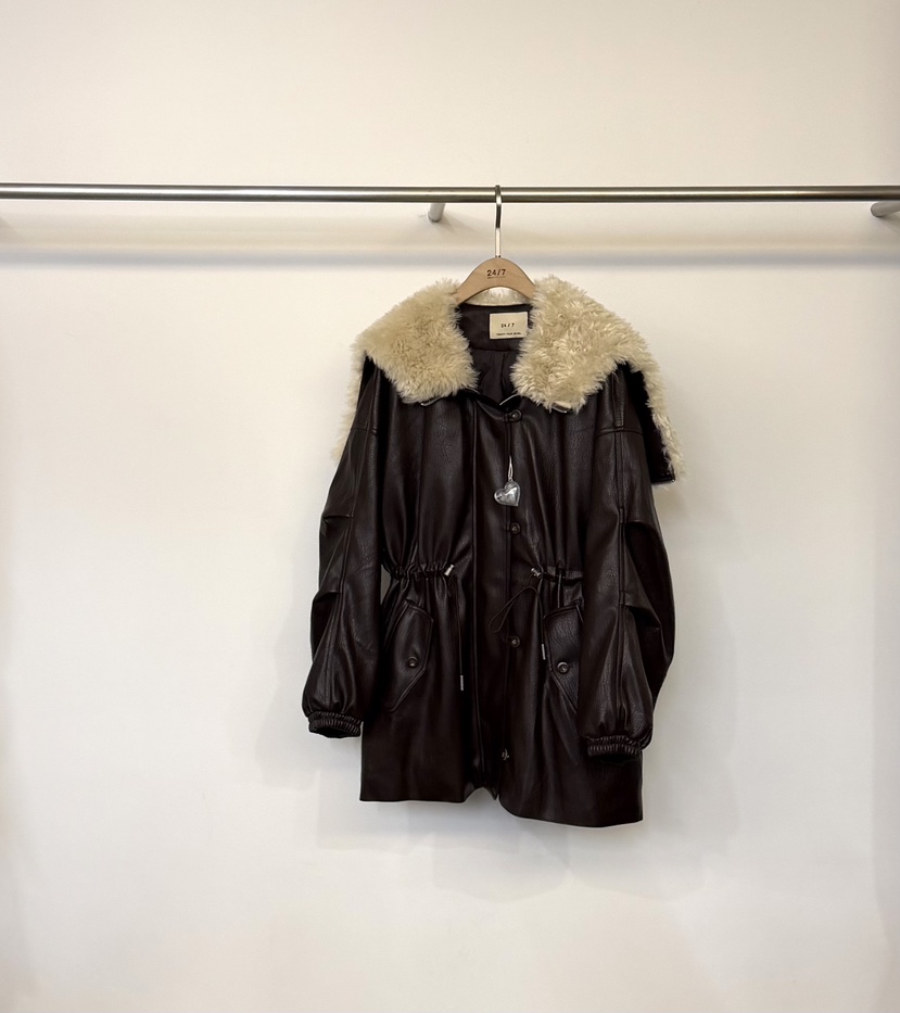 TWENTY FOUR SEVEN24-7東大門㊣直郵女裝新款職業短款羽絨服皮革鴨絨TEWNTY FOUR SEVEN24-7短款羽絨服圖色1棕色