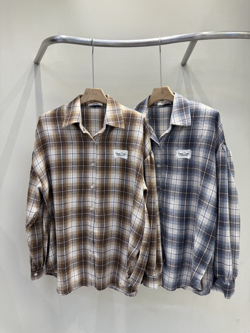 PLUM-q韓國直郵㊣女士新款休閑人氣真品時尚襯衫蕾絲衫格紋PLUM襯衫/蕾絲衫