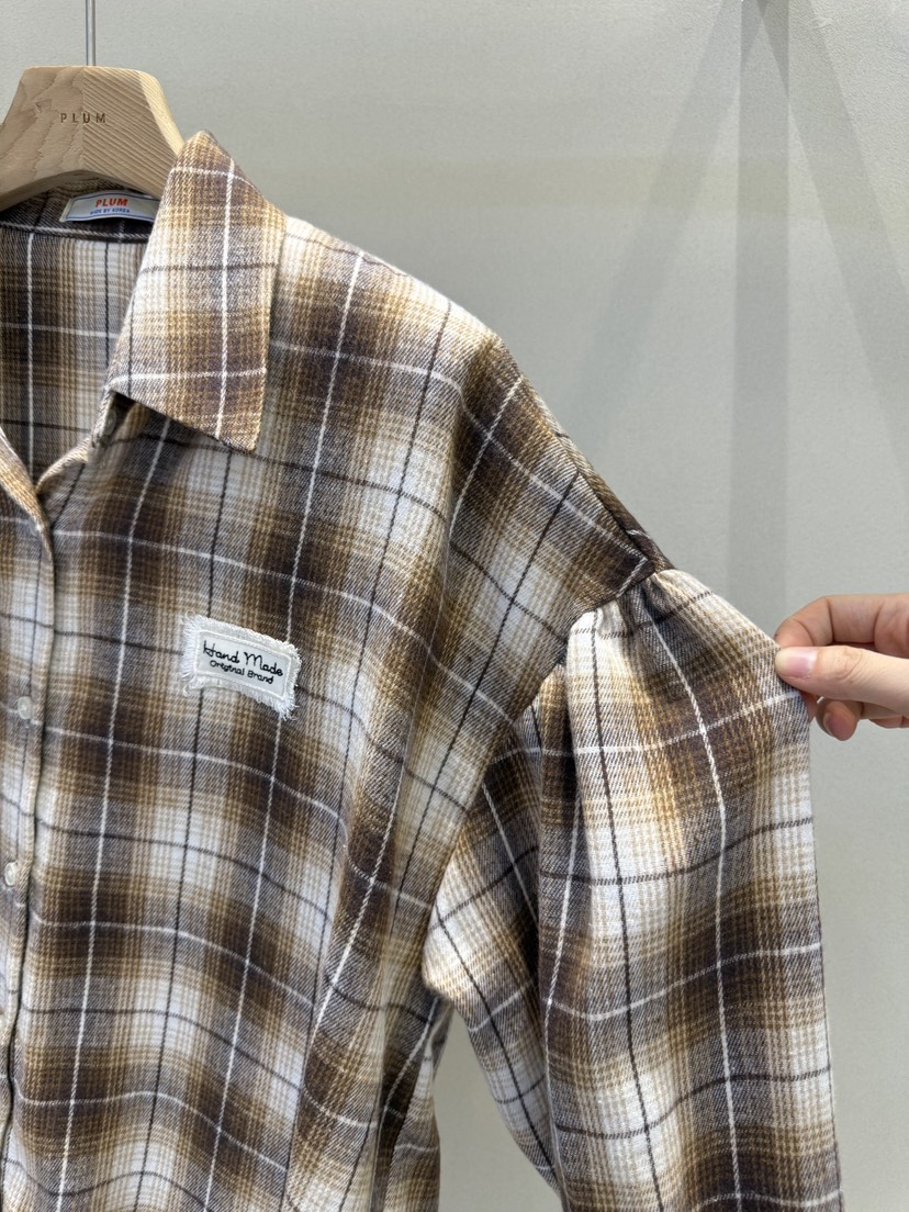 PLUM-q韓國直郵㊣女士新款休閑人氣真品時尚襯衫蕾絲衫格紋PLUM襯衫/蕾絲衫