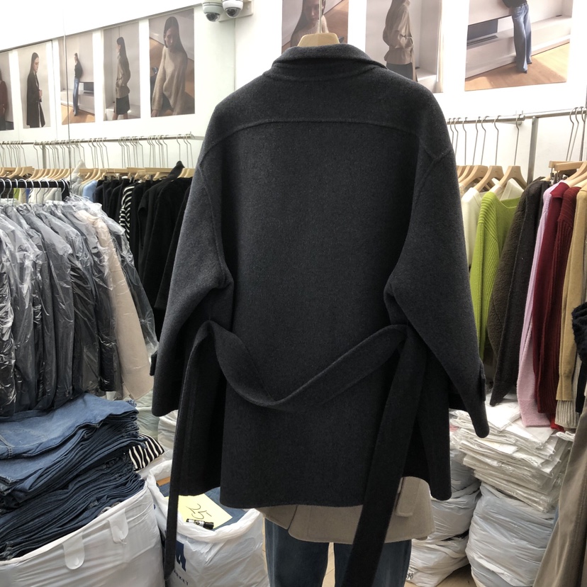 MOI-A韓國代購㊣女裝新品休閑人氣短款大衣手工制作含腰帶MOI-A短款大衣