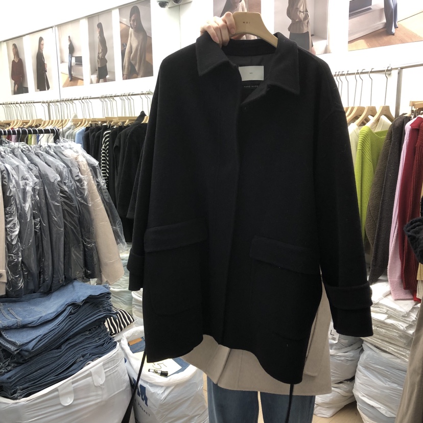 MOI-A韓國代購㊣女裝新品休閑人氣短款大衣手工制作含腰帶MOI-A短款大衣圖色3