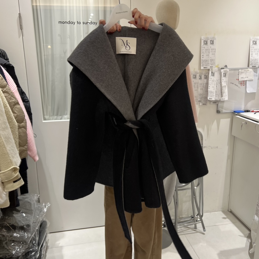 MONDAY TO SUNDAY韓國代購㊣女士新品職業短款大衣含腰帶MONDAY TO SUNDAY短款大衣圖色2