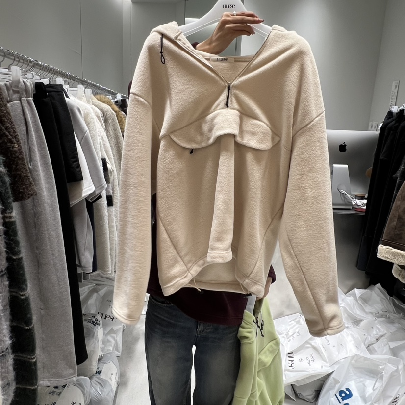 NUESE東大門㊣實拍女裝新款25秋冬職業衛衣不含內搭抓絨連帽NUESE衛衣圖色3