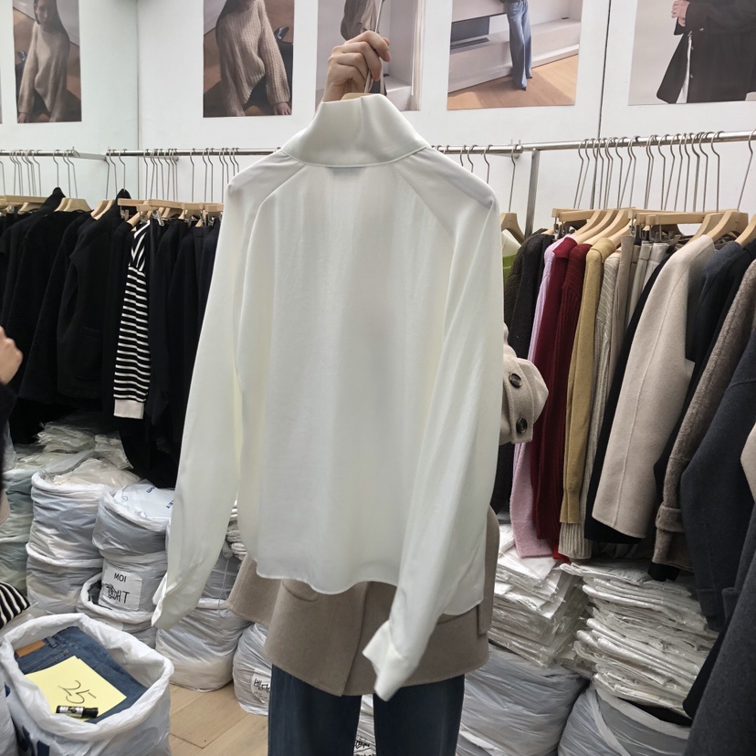 MOI-A東大門㊣實拍女士新款推薦時尚襯衫蕾絲衫天鵝絨高領MOI-A襯衫/蕾絲衫