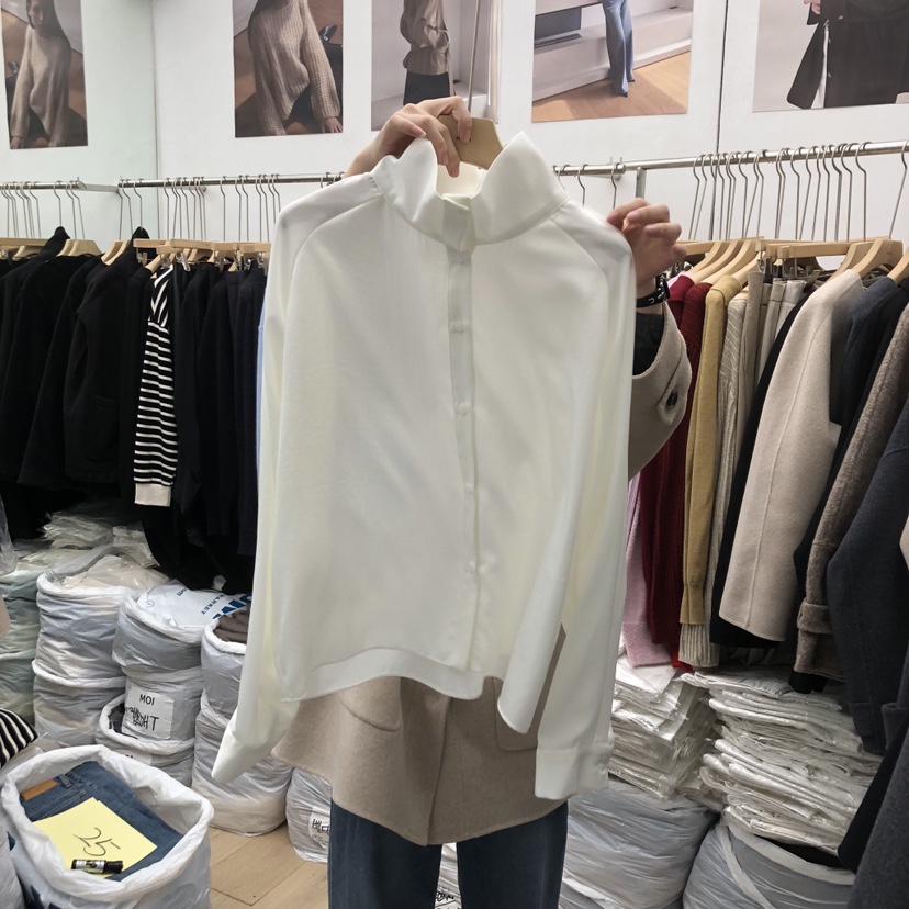 MOI-A東大門㊣實拍女士新款推薦時尚襯衫蕾絲衫天鵝絨高領MOI-A襯衫/蕾絲衫圖色1