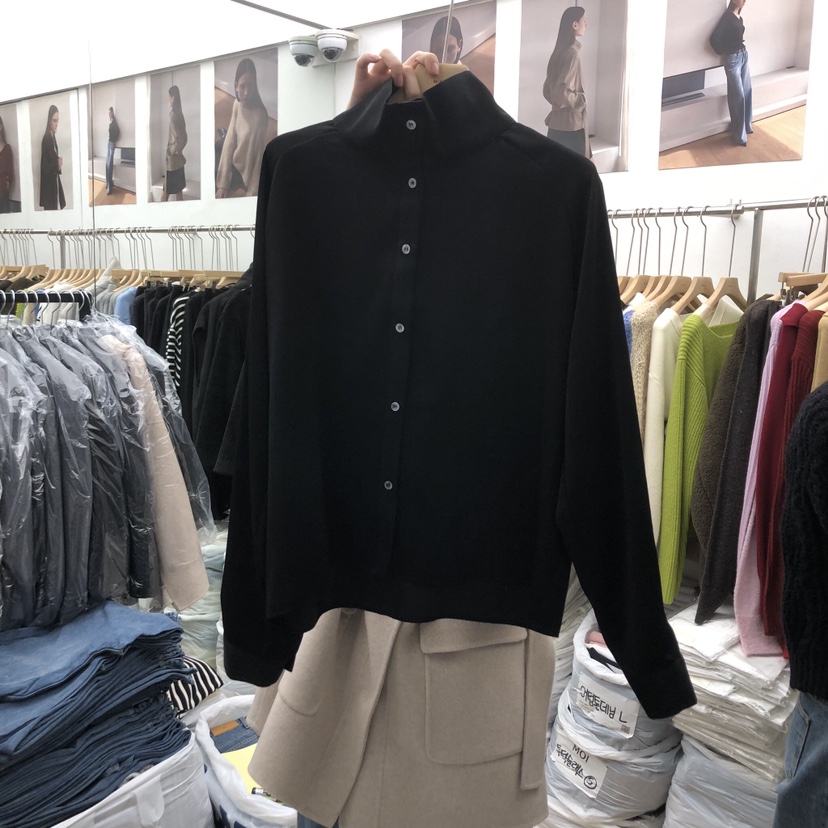 MOI-A東大門㊣實拍女士新款推薦時尚襯衫蕾絲衫天鵝絨高領MOI-A襯衫/蕾絲衫圖色2