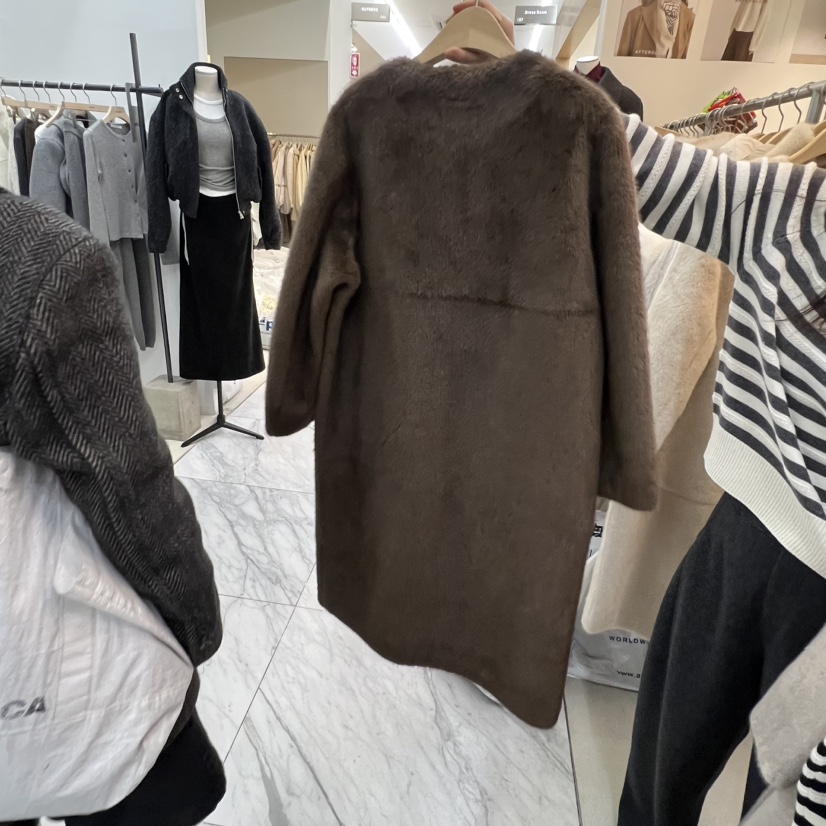 AFTERGLOW韓國代購㊣女裝新品人氣25秋冬真品中長款大衣貂皮AFTERGLOW中長款大衣