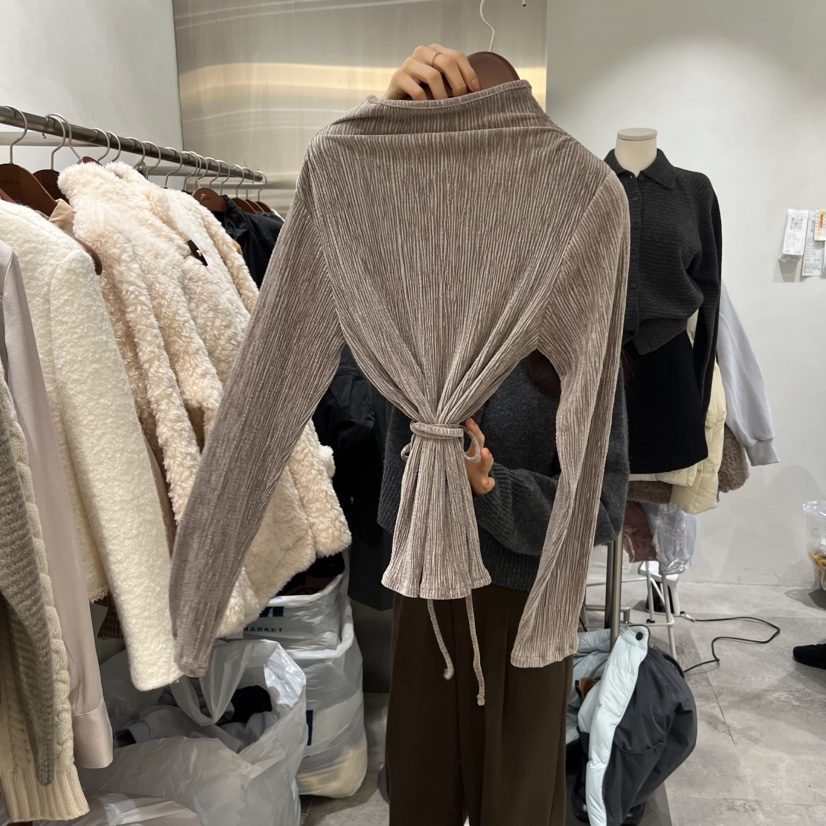 CHAE韓國代購㊣女士新品25秋冬人氣休閑襯衫蕾絲衫高領褶裥CHAE襯衫/蕾絲衫