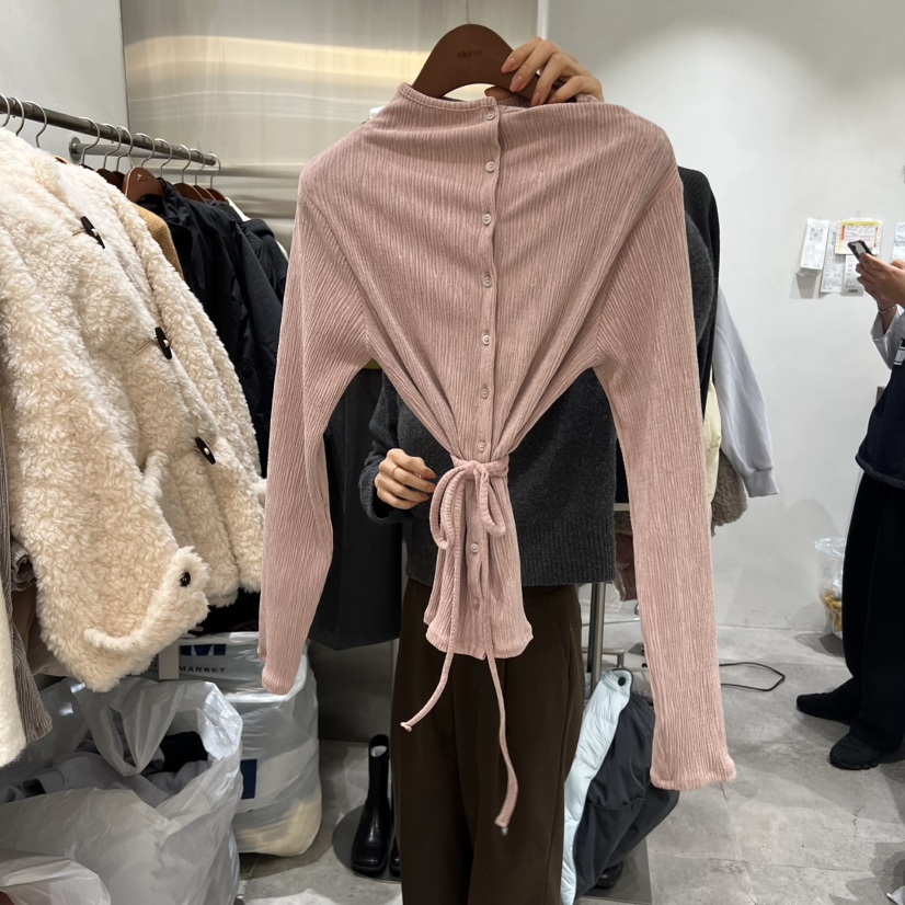 CHAE韓國代購㊣女士新品25秋冬人氣休閑襯衫蕾絲衫高領褶裥CHAE襯衫/蕾絲衫圖色3