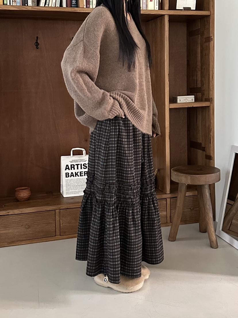 I MFACT東大門㊣直郵女士新款時尚休閑職業半身裙中短裙格子I MFACT半身裙/中短裙