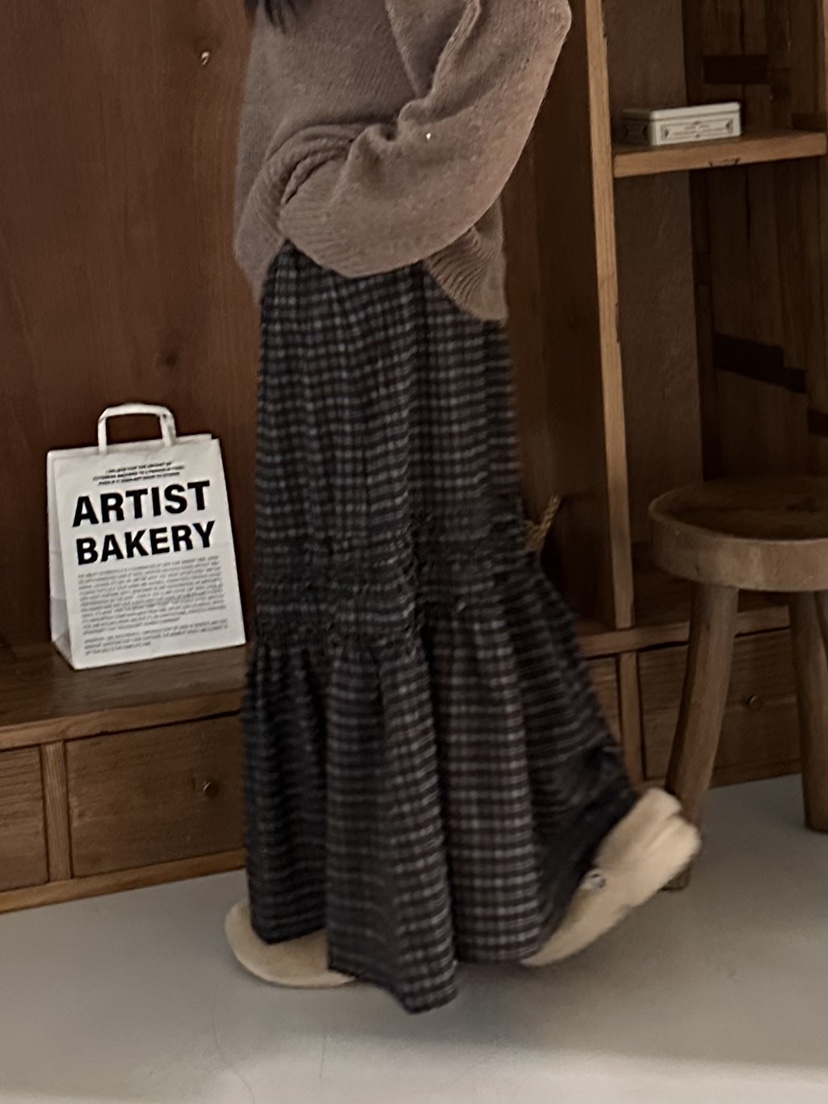 I MFACT東大門㊣直郵女士新款時尚休閑職業半身裙中短裙格子I MFACT半身裙/中短裙