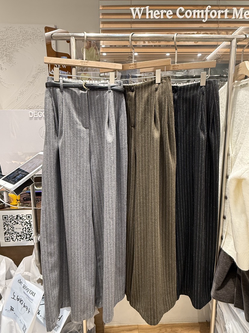 DE GO YOU韓國直郵㊣女士新品熱賣25秋冬時尚真品休閑褲條紋DE GO YOU休閑褲
