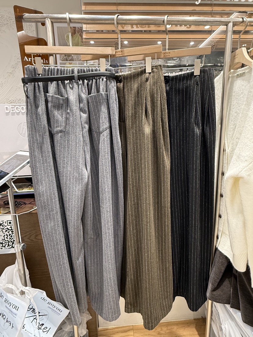 DE GO YOU韓國直郵㊣女士新品熱賣25秋冬時尚真品休閑褲條紋DE GO YOU休閑褲