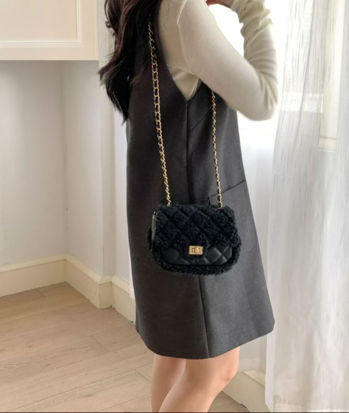 TROUVAILLE韓國直郵㊣女裝新品時尚休閑推薦單肩斜跨包毛皮TROUVAILLE單肩/斜跨包