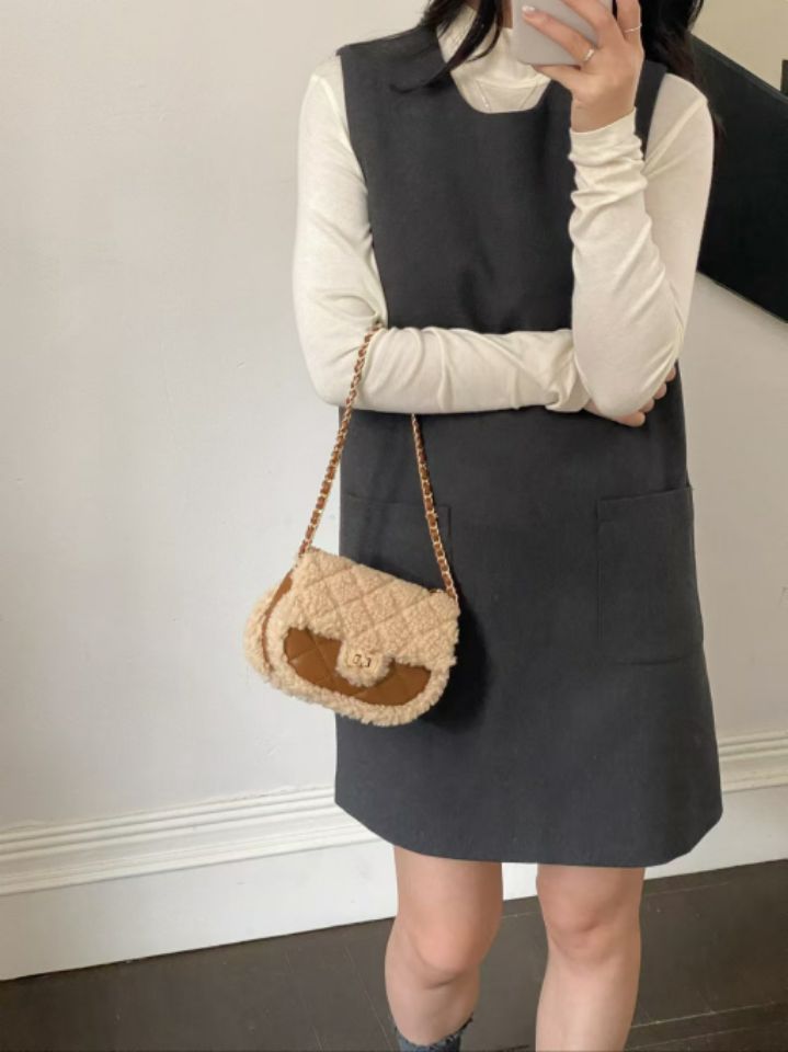 TROUVAILLE韓國直郵㊣女裝新品時尚休閑推薦單肩斜跨包毛皮TROUVAILLE單肩/斜跨包