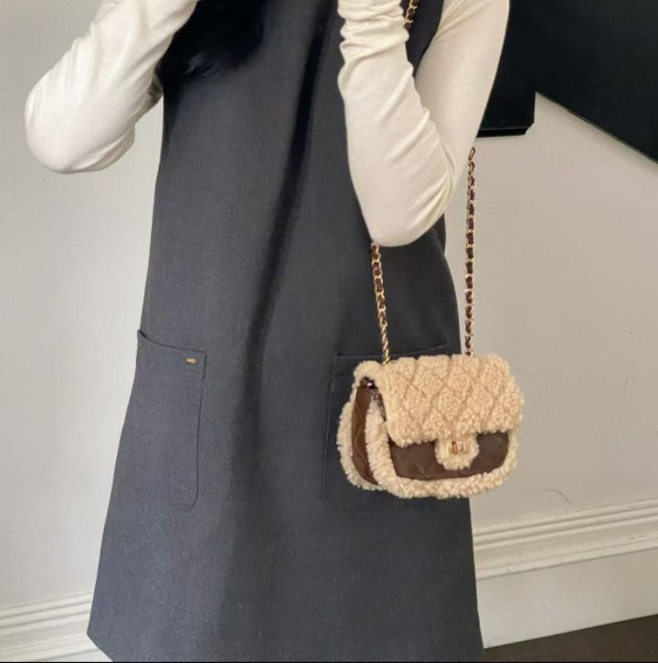 TROUVAILLE韓國直郵㊣女裝新品時尚休閑推薦單肩斜跨包毛皮TROUVAILLE單肩/斜跨包