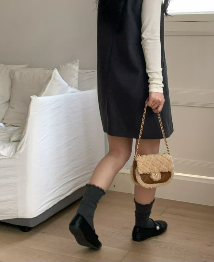 TROUVAILLE韓國直郵㊣女裝新品時尚休閑推薦單肩斜跨包毛皮TROUVAILLE單肩/斜跨包