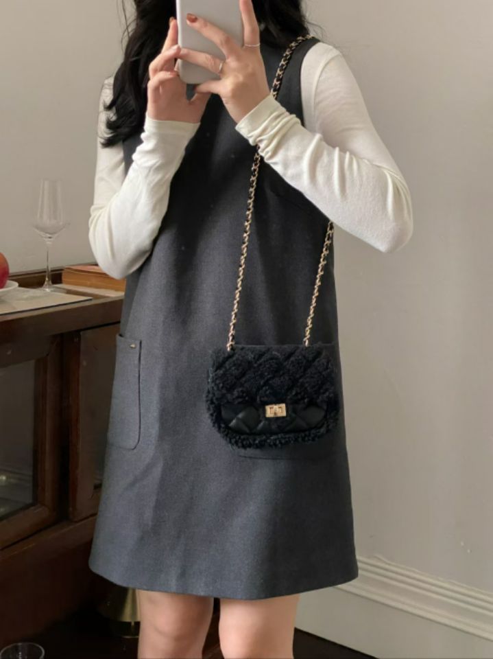 TROUVAILLE韓國直郵㊣女裝新品時尚休閑推薦單肩斜跨包毛皮TROUVAILLE單肩/斜跨包
