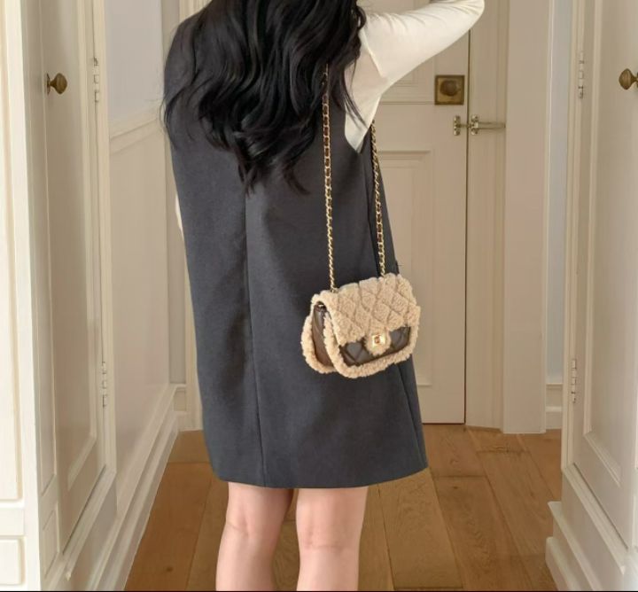 TROUVAILLE韓國直郵㊣女裝新品時尚休閑推薦單肩斜跨包毛皮TROUVAILLE單肩/斜跨包